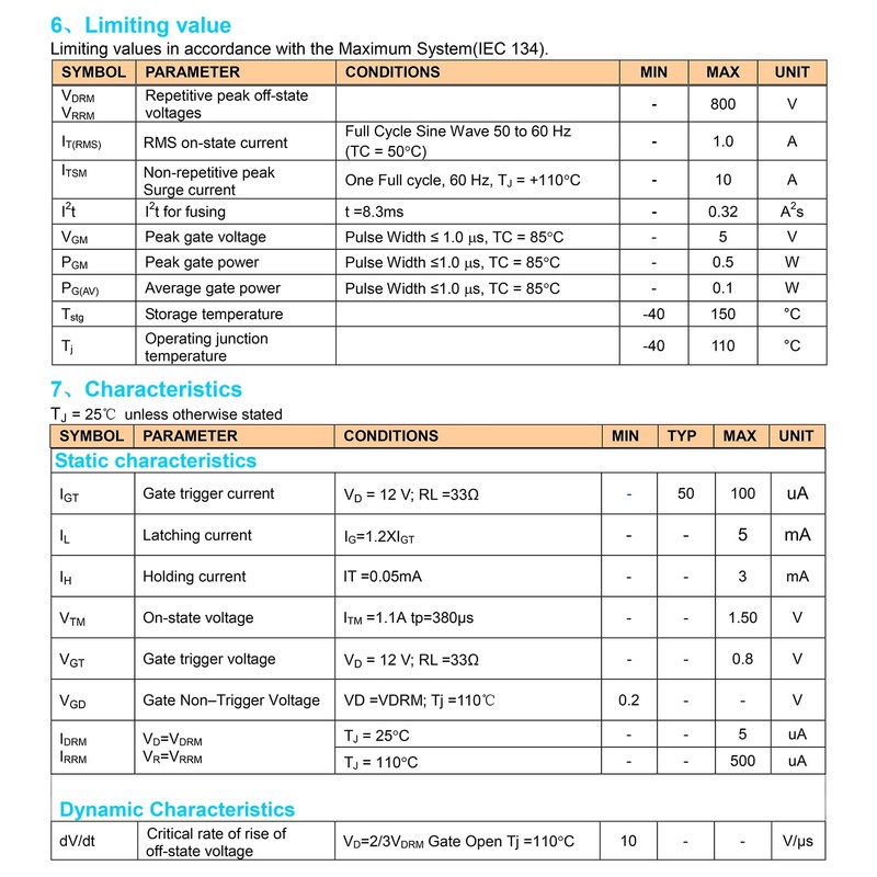 ALLECIN BT169D Unidirectional Thyristor 0.8A 400V BT169 Single Direction Silicon