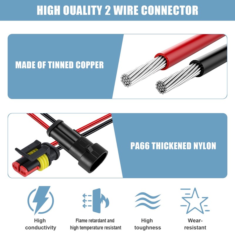 2 Pin Waterproof Wire Connector, 18AWG 10cm Male and Female