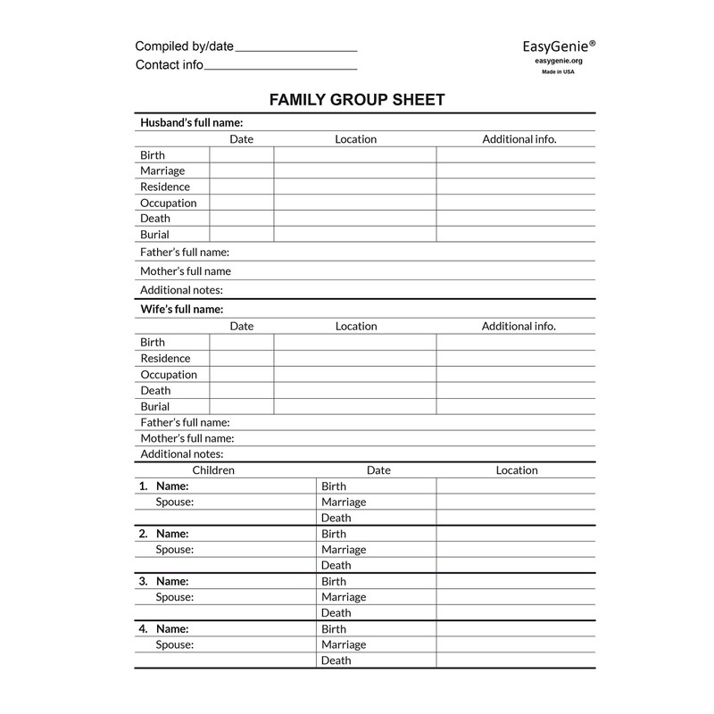 LARGE PRINT Two-Sided Family Group Sheets for Genealogists (7-pack) by