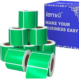 LENVII Green Thermal Labels 40 x 30 mm (1.57 x 1.18 Inches) - Barcode Labels with Black Print | Tear-Resistant, Waterproof and Heat Resistant | 8 Rolls with 250 Labels Roll - 2000 Sheets | for Logo,