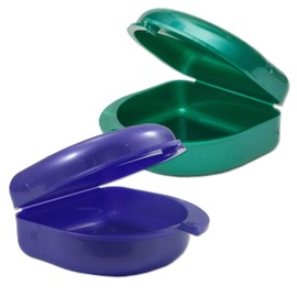 2 x Gum Shield Case - Mouthguard Box for Ortho Retainers, Sports Dental Appliances, Dentures & More (Purple & Green)