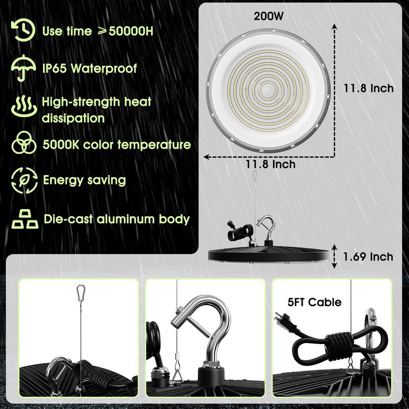 Paideste UFO LED High Bay Light 200W, 20000LM LED Shop