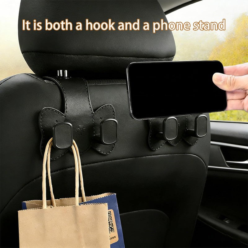 2 PCS Car Seat Hooks, 2-in-1 Leather Purse & Phone