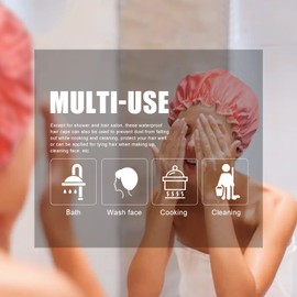 Friendjia Pack of 2 Women's Shower Caps, Waterproof, Dustproof, Oil Resistant, Reusable Shower Cap with Elastic Band, Rose Pink Solid Pattern