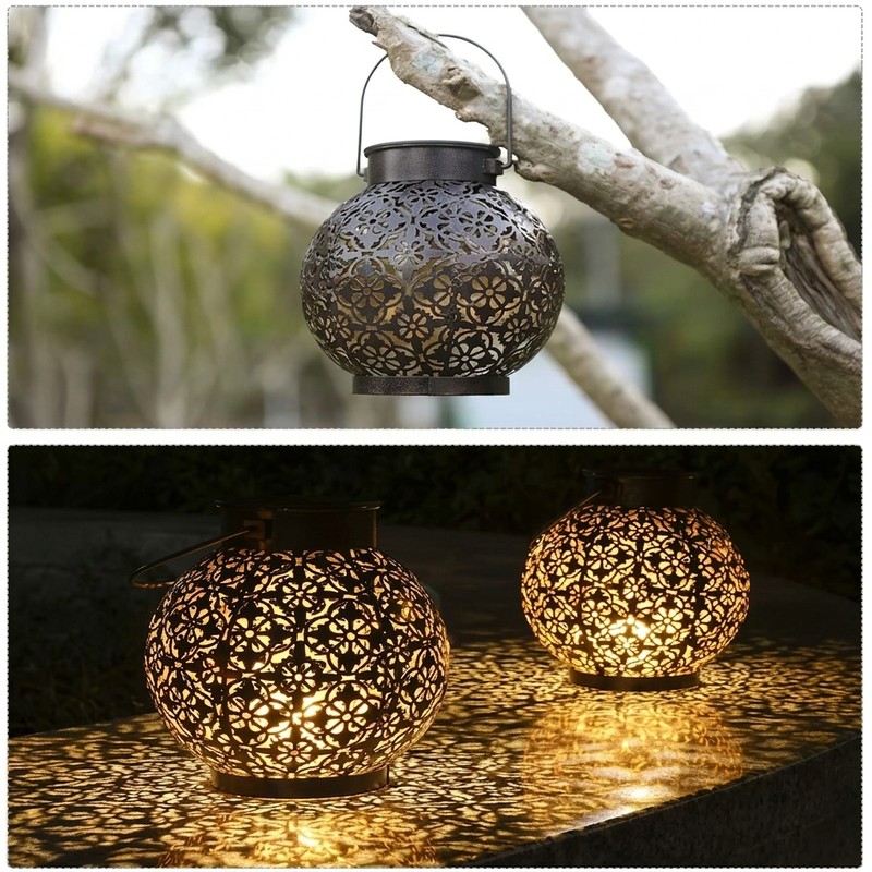 Solar Hanging Lantern for Outdoor Décor – Hollow Iron Projection