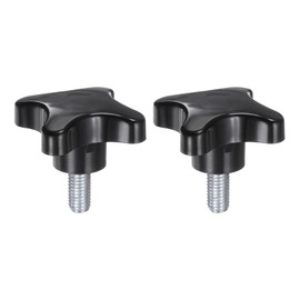 QUARKZMAN Pack of 2 Star Handles M10 x 20 mm Thread Plastic 4-Star Knob Hand Tightening Clamping Screw Replacement Thread Handle, Black