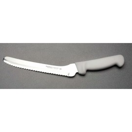Dexter Basics® Stainless Steel Scalloped Offset Sandwich Knife with White Handle - 8"L Blade