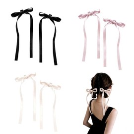 Ribbon Hair Clips, Hair Accessories, Hair Ornaments, For Parties, Set of 6, Black, Pink, Beige, Ribbon Pins, Ribbon Clips, Women's Hair Style Up