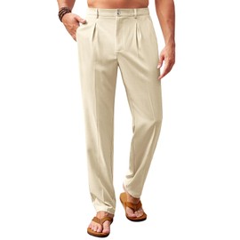 Runcati Mens Casual Pants Elastic Waist Lightweight Loose Fit Pleated Slacks Summer Beach Yoga Trousers Beige