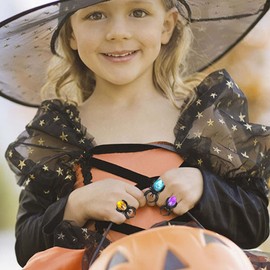 Spider Rings, Colorful Kids Spider Rings with Gem | Gothic Ring Set, Realistic Small Fake Spiders, Spider Jewelry for Kids Costume Accessories