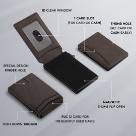 Zitahli Card Holder Wallet for Men, RFID Blocking Slim Wallet with ID window,Pop Up Metal credit card holder, Bifold Minimalist Wallet idea gifts for men