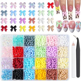 820 Pieces Bow Nail Charms 24 Color Nail Charms 3D Bows for Nails Includes 5 Colors Transparent Bow Charms for Nails with Pickup Tool Cute Colorful Nail Bows for Manicure DIY Decoration