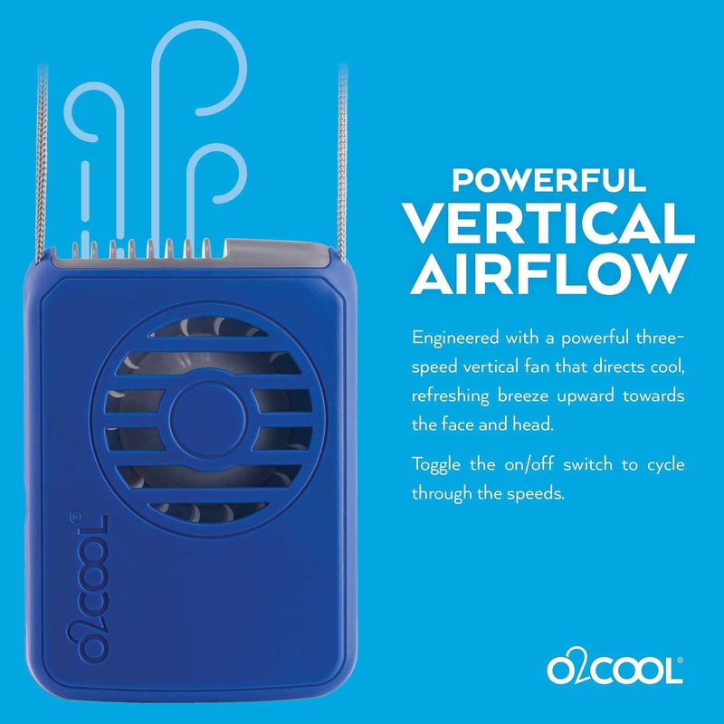 O2COOL Personal Travel Rechargeable Battery Powered Neck Cooling Fan, Single
