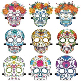 InIsaJace Day of the Dead Mask Accessories, 9PCS Floral Sugar Skull Mask Set, Adjsutable Dia De Los Decor for Women Men Classroom Home Activities