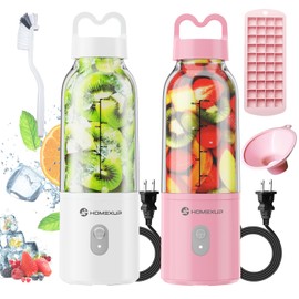 2PCS Portable Personal Blender 17 OZ/500 ML Juicer, 175W Personal Size Blender, Ideal for Smoothies, Ice Blending, Juicing, and Food Processing, Compact, Convenient, and Versatile (Pink&White)