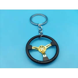 IZROLO Keychain decoration 3D steering wheel shape vehicle keychain pendant practical backpack car key (Golden)