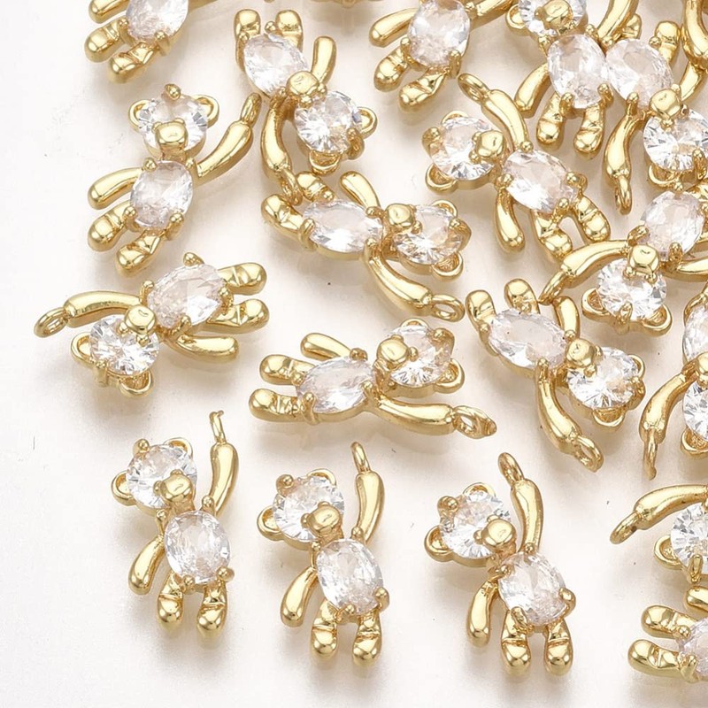 5pcs Cubic Zirconia Bear Charms 18K Gold Plated Cute Animal