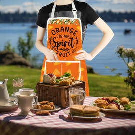 AKTAP Orange Fruit Themed Gifts Orange Is My Spirit Fruit Aprons with Pockets Orange Pulp Adjustable Apron Orange Lover Gifts (AP, Orange Apron-HT)