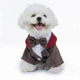 DOTEYAYP Dog Tuxedo Shirt for Small Dog Cat Wedding Party Christmas Costume Puppy Formal Suit Holiday Outfit (Small, Coffee)