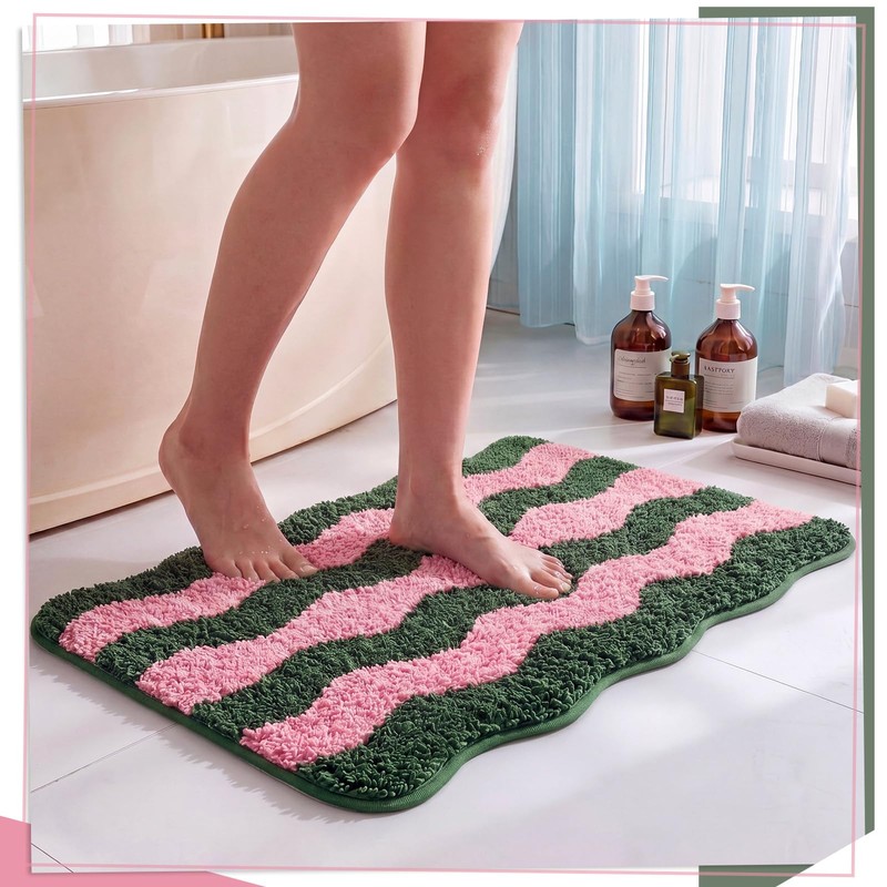 Nuanchu Cute Scalloped Bathroom Rug, Plush Tufted Absorbent Soft Wave