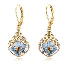 URONE Forget-Me-Not Flower Earrings, 925 Sterling Silver, Blue Flower, Dangling Drop Earrings, Filigree Jewellery for Women, Silver, No Gemstone