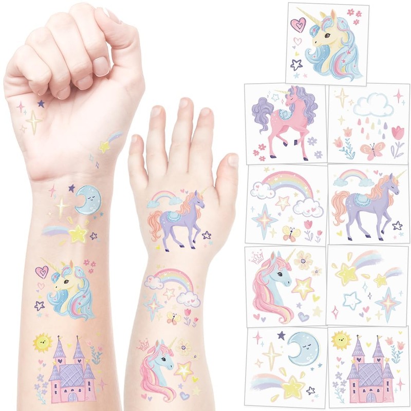 Cheerland 108 tatuajes de unicornio para niñas, decoraciones para fiestas