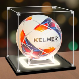 NONEMEY Soccer Display Case with Light, UV Protected Acrylic Soccer Box Full Size with Black Base, Soccer Display for Autographed Ball Memorabilia Gifts