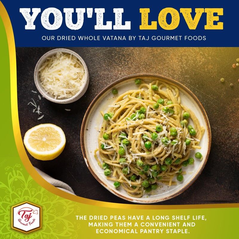 TAJ Green Peas Whole, 4-Pounds, Dried Whole Vatana Matar, Marrowfat