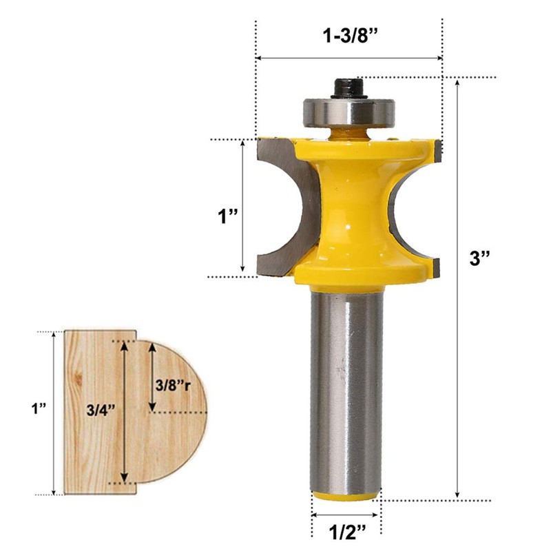 Bestgle Set of 5 Half Round Bullnose Router Bits Set