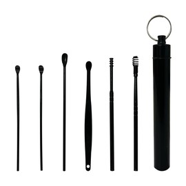 6pcs Ear Wax Removal Keychain Kit,Earwax Cleaner Tool Set, Stainless Stee Stainless Steel Household Portable Manual Ear Wax Removal Kit for Men and Women (Black)