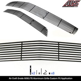 APS Compatible with 2010-2013 Chevy Camaro LT LS V6 Phantom Style Aluminum Black Horizontal Billet Grille Insert Combo C61027H