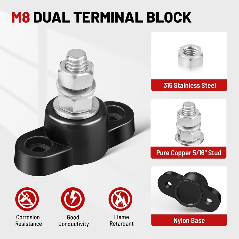 RED WOLF 12V 250A Power Distribution Block 5/16" Single Stud