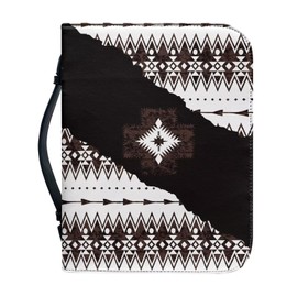 Wanyint Southwest Aztec Black Brown Bible Cover Case for Women, PU Leather Bible Case Large Capacity Bible Tote Bag, Waterproof Bible Protective Case, M