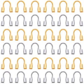SOFPLATE 1 Box 1200Pcs Wire Guardians Thread Protector Wire Guard Brass U Shape Protective Tube Silver Gold Wire Guardian Loops for Earring Bracelet Necklace jewellery Making Supplies DIY Beading Craf