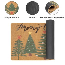 YCMI Winter Christmas Welcome Front-Door Doormats - Indoor Outdoor Christmas Pine-Trees Non-Slip Doormats Entrance Decor Mats 17 X 29 Inch (Five Pine Trees, 29 x 17 inch)