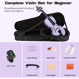 ADM Acoustic Violin for Kids Beginners,1/2 Size Acoustic Violin Fiddle for Teens Students Violin Starter Kit with Hard Case, Shoulder Rest, Bow, Violin Music Stand and Strings,Purple