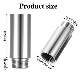 2 Pcs 2 Inch Shower Head Extension Arm, 1/2PT Male to 1/2PT Female Thread Stainless Steel Shower Extension Pipe Cast Pipe Fitting Coupler Adapter Bathroom Accessories for Extended Showers Pipes