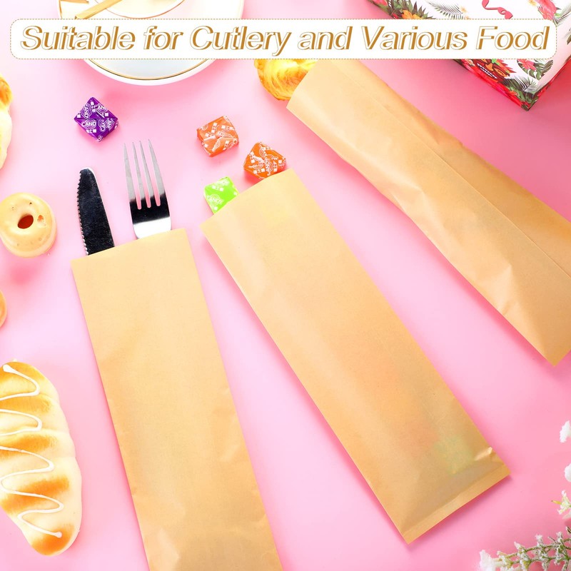 200 Pcs Kraft Paper Bags Kraft Churro Bags Grease Silverware