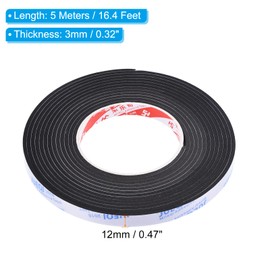 PATIKIL 5m/16.4ft Sealing Foam Tape, 2 Rolls 12mm Wide 3mm Thick Single Sided Weather Stripping Door Seal Strip for Window Door Insulation, Black