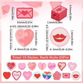 SUNNYCLUE 1 Box 300Pcs 15 Styles Valentine Clay Beads Heart Shape Beads Bulk Wholesale Love Printed Pink Red Rose Rainbow Romantic Loose Spacer Sweet Valentine Bead for Bracelet Making Women Gifts