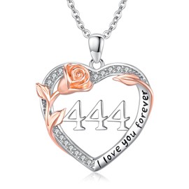Suiknsn 444 Necklace for Women 925 Sterling Silver Angel Number Necklace Rose 444 Jewelry Birthday Mothers Day Gift for Grandma Mother Friend