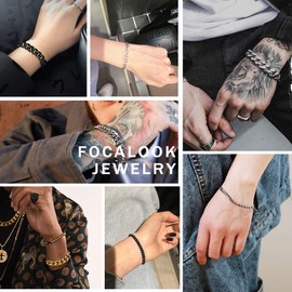 FOCALOOK Women's and Men's Bracelet 3.5 mm/6 mm/9 mm/12 mm Solid Curb Chain Bracelet Stainless Steel/18 Carat Gold-Plated Cuban Link Bracelet Gold/Silver/Black Bracelet Accessory Gift Idea, Stainless