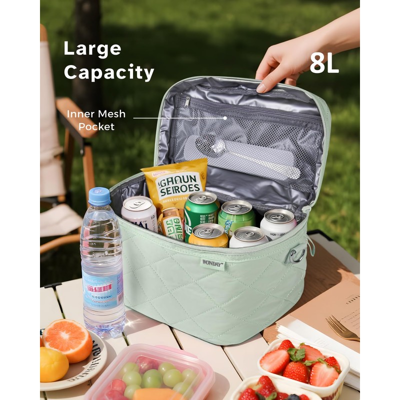 WONDAY Insulated Lunch Box for Women, 8L Green Puffy Lunch