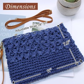 Aovtero Straw Crossbody Bags Women Summer Woven Shoulder Purse Beach Wristlet Zipper (Blue)