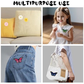 16 Iron-On Patches, Iron-On Patches, Velcro, Iron-on Patches, Embroidered Patches, Flower + Butterfly Pattern, Jeans, Jackets, Backpacks, DIY Accessories