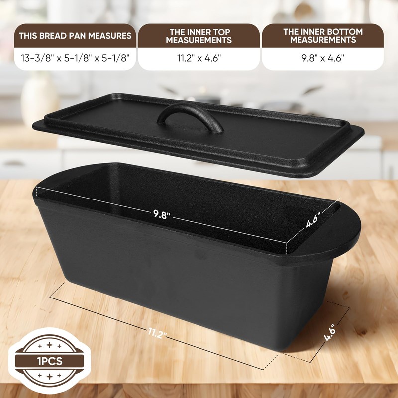 2 Pack Cast Iron Bread Pan with Lid 13x5 Inch,