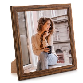 MOUDAMION 8x8 Wood Frame Brown, Natural Wooden 8x8in Picture Frames, Modern Golden 8 x 8inch Gallery Photo Pic Frame with HD Plexiglass, Horizontal Vertical Wall Mounting Tabletop Display 1Pcs
