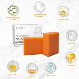 EUQEE Glutathione Kojic Acid Soap, 5 oz Glutathione Soap Bars with Glutathione, Vitamin C, Collagen for Rejuvenating Skin, Reduces the Appearance of Dark Spots Fine Lines with a Foaming Net- 2 x 142g