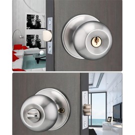 2 Packs Qrity Stainless Steel Entracne Passage Door Handle Lock Knobs Lockset - Key Locking - Copper Lock Core - Latch Size 60/70mm