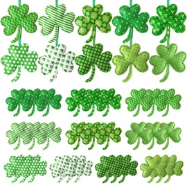 30 Pcs St Patrick's Day Decorations Shamrocks Felt Ornament Set Good Luck Trefoil Pendant Decorations Shamrock Decorative Hanging Ornaments for St. Patrick's Day Tree Table Party Festival (Retro)